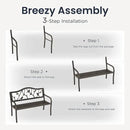 PHI VILLA Outdoor Garden Park Bench Patio 50" Metal Bench, Steel Frame Bench with Backrest and Armrests for Porch, Lawn, Balcony, Backyard and Indoor, Bronze by GreenHaven Gardens