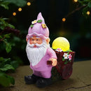 Solar Garden Gnome Statue with Crackle Glass Globe Lights, Waterproof Outdoor Decor for Patio, Lawn, or Yard, Whimsical Housewarming Gift(Pink Gnomes) by CozyNest Decor