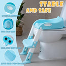 Potty Training Toilet Chair Seat with Step Stool Ladder for Kids and Toddler Boys Girls - Foldable Height Adjustable Children Toilet Training Seat with Safe Handles & Anti-Slip Pads, Blue-White by TinyTreasures Baby Boutique