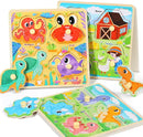 GRINNNIE Wooden Toddler Puzzles, 1 2 3 Years Old Learning Montessori Peg Puzzle Toy Set for Toddlers, 4 Pcs Educational Portable Size Travel Knob Puzzle Toys, Gift for 1-3 Boy Girl Birthday Christmas by TinyTreasures Baby Boutique