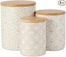 DII Kitchen Ceramics Collection, Canister Set, Mixed Print, White/Gold, 3 Piece by CozyNest Decor