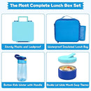 Kids Bento Lunch Box with 8oz Soup Thermo, Water Bottle, Kids Leakproof Lunch Food Containers with 4 Compartment, Insulated Hot Food Jar with Lunch Bag for School, Trvael (Blue) by TinyTreasures Baby Boutique