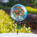 10 Inch Glass Gazing Ball, with 9.4" Tall Metal Gazing Globe Stand, Glass Balls Display Holder Set for Outdoor Garden Lawn Yard Decoration, Blue Artistic by CozyNest Decor