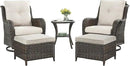 Outdoor Wicker Patio Furniture Set - 5 Pieces Rattan Patio Conversation Set with 2 Rocking Swivel Chairs,2 Ottomans and 1 Side Table for Porch Deck Backyard Garden(Brown/Beige) by GreenHaven Gardens