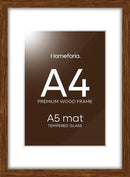 Homeforia A4 Picture Frame Brown Wood, High-End Dark Oak 8.3 x 11.7 Poster Walnut Frames Matted to 5.8 by 8.3 inch Photo, A4 Size Wooden Frame with Mat for A5 Print, Tempered Glass, Wall Kit, Set of 1 by CozyNest Decor
