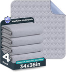 Washable Bed Pads 36" x 52" - 4 Pack, Grey, Waterproof Bed Pads for Incontinence, Bed Wetting Pads for Bed, Sofa, Floor, Resuable Underpads for Adults, Seniors, Pet by TinyTreasures Baby Boutique