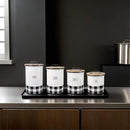 Young's Inc. 4 Pcs Set Plaid with Bamboo Lids Ceramic Canisters- Storage Container for Kitchen and Bathroom - Beautiful Home Decor Accent to Store Food, Coffee, Tea, and More - Black, White by CozyNest Decor