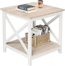 ChooChoo End Table, 24 Inch End Table with 2-Tier Storage Shelf, Side Table for Living Room, Wood Nightstand for Bedroom, Office, Oak by CozyNest Decor