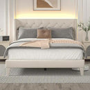Full Size Bed Frame with Wingback Headboard, Upholstered Platform Bed Frame with Diamond Tufted Headboard & Lights, Wood Slat, Easy Assembly, Noise-Free, No Box Spring Needed, Beige by CozyNest Decor