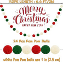 Jishi Christmas Pom Pom Garland Christmas Decorations for Tree Indoor Home Room Decor 3pk Cute Hanging Felt Ball Red White Green Pompom Bead Ornament String Banner Garland Xmas Birthday Party Supplies by CozyNest Decor