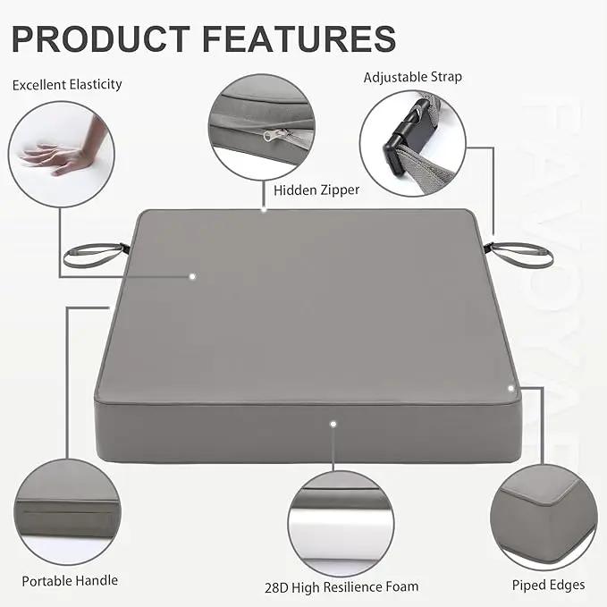 Favoyard Patio Chair Cushions 24 x 24 x 4 Inch Waterproof Outdoor Seat Cushions for Patio Furniture 3-Year Color Fastness Garden Sofa Couch Chair Pads with Handle & Adjustable Straps Set of 2, Grey, photo 6 of 7