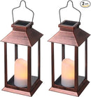 2 Pack Solar Lanterns, Outdoor Garden Hanging Lanterns, LED Flickering Flameless Candle Mission Lights for Yard,Table,Patio(Bronze) by GreenHaven Gardens