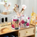 2 Pack Qtip Holder Dispenser Skull Rose Flower Bathroom Storage Canister Lid Acrylic Plastic Apothecary Jar Set Vanity Makeup Organizer for Cotton Swab/Ball/Round Pads, Floss by CozyNest Decor