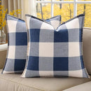 decorUhome Buffalo Plaid Check Throw Pillow Covers 16x16 Set of 2, Outdoor Decorative Farmhouse Neutral Pillow Covers with Stitched Edge for Bed Couch Sofa, Navy Blue and White by CozyNest Decor