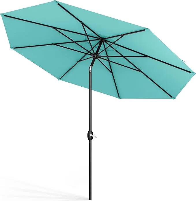 Midtown Umbrellas Sunbrella Umbrella 9 Feet Outdoor Umbrella With Sunbrella Aruba Acrylic Fabric - Auto-Tilt Aluminum Frame Patio Umbrella For Backyard, Deck, Garden, Pool - Black Pole, photo 7 of 7
