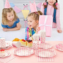 350 Pcs Pink Gingham Plates and Napkins Party Supplies - Pink and White Checkered Plates Sets Serve 50 Guests - Scalloped Gingham Paper Plate for Birthday Wedding Picnic Party Decorations by CozyNest Decor