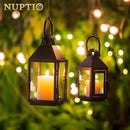 NUPTIO Black Decorative Candle Lantern: Metal Pillar Candle Holders for Table Centerpiece - 10.2in Tall Hanging Lanterns for Outdoor Wedding Party Home Living Room Fireplace Decor by CozyNest Decor