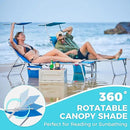 #WEJOY Folding Lounge Chair with Canopy Shade, Portable Adjustable 5-Position Patio Chaise Lounger with Pillow & Storage Pocket for Lay Flat Outdoor Lawn Backyard Beach Camping Pool Tanning (Blue)