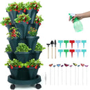 Vertical Planter, 5 Tier Stackable Strawberry Planter with Garden Tool Set, Movable Indoor/Outdoor Garden Herb Pot for Growing Vegetables and Succulents, Green by CozyNest Decor