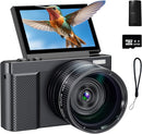 Digital Camera, 4K 64MP Cameras for Photography with 3" 180° Flip Screen,Macro and Wide-Angle Lenses,16X Vlogging Camera for YouTube with 64GB Micro SD Card for Beginner, Teens by TinyTreasures Baby Boutique