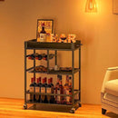 Bar Cart with Basket 3 Tiers Home Rolling Wine Rack with Wheels Mobile Kitchen Industrial Vintage Style Wood Metal Serving Trolley Serving Cart,Black Frame Home Kitchen Shelf for Party by CozyNest Decor