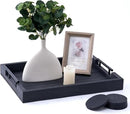 Dark Grey Coffee Table Decorative Serving Tray with Handles & 4 Coasters - 17x13 Inch Wood Tray for Ottoman, Breakfast, Wooden Tray by CozyNest Decor