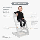 FORNEL Modern White Wooden High Chair | The Forever Chair That Grows from Toddler to Adult (200 lb) | Sleek, Easy-to-Clean Scandinavian Design by TinyTreasures Baby Boutique
