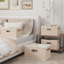 Yawinhe Collapsible Storage Box, Cube Storage Basket, Fabric Foldable Storage Bins Organizer Containers with Dual Leather Handles for Home Bedroom Closet Office,15.0 x 9.8 x 8.3 Inch, (Beige, 4-Pack) by CozyNest Decor