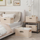 Yawinhe Fabric Storage Bins with Handles, Foldable Baskets for Shelves, Cubes with 3 Handles, Large Boxes for Clothes, Beige, 16.9''Lx11.8''Wx10.2''H, 4-Pack by TinyTreasures Baby Boutique