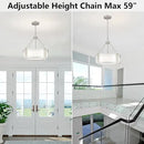 16.3''Drum Chandelier 3-Light Brushed Nickel Modern White Fabric Chandeliers Adjustable Drum Pendant Light for Dining Room Kitchen Island Hallway Living Bedroom by CozyNest Decor
