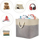i BKGOO 3Pack Large Foldable Storage Bins，Collapsible Sturdy Cationic Fabric Organizing Storage Basket Cube with Cotton Handles for Home Office Shelf Clothes Toys Khaki-Grey 13×13×13 inch by CozyNest Decor