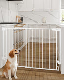 Cumbor 34" Extra Tall No Bottom Bar Baby Gate for Stairs, Auto Close Dog Gate Indoor for Larger Pets, 31.6-48" Hardware Mounted Safety Gate for Doorways, Wide Walk Thru Door for Easy Access (White) by TinyTreasures Baby Boutique