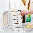 Meangood Jewelry Box Wood for Wowen, 5-Layer Large Organizer Box with Mirror & 4 Drawers for Rings, Earrings, Necklaces, White by TinyTreasures Baby Boutique