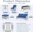 Wicker Patio Furniture Sets - 13 Piece Outdoor Rattan Furniture Conversation Sets with 4 Swivel Rocker Chairs, 2 Rattan Sofas, Wicker Ottomans and Coffee Table, Light Grey/Blue by GreenHaven Gardens