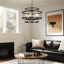 24" Black Chandelier, 6-Light Farmhouse Pendant Light Fixture with Geometric Metal Frame, Modern Industrial Ceiling Hanging Light for Dining Room, Living Room, Bedroom, Kitchen Island, Hallway, Foyer by CozyNest Decor