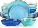 vancasso Bonita Dinnerware Set 24 Pieces Blue Stoneware Service for 6, Handpainted Spirals Pattern Stoneware Combination Set by CozyNest Decor
