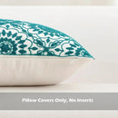 HWY 50 Teal Decorative Throw Pillow Covers 18x18 Inch (1 Piece), Embroidered Cotton Farmhouse Cushion Cover Pillow Case for Sofa Couch Living Room Bed, Little Sunflower by CozyNest Decor