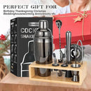 Cocktail Shaker Set, Mixology Bartender Kit 10-Piece Bar Tool Set with Stylish Bamboo Stand, Bar kit: Matini Shaker Mixing Spoon Muddler Jigger Cocksrew for Barware Set | Black by CozyNest Decor