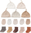 Newborn Baby Boy Girl Caps Mittens Socks Set Cotton Baby Essentials Accessories (Hats+Gloves+Socks) by TinyTreasures Baby Boutique