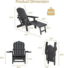 Folding Adirondack Chair with Retractable Ottoman Fire Pit Patio Chair with Adjustable Backrest, 2 Cup Holder Weather Resistant Outdoor, Patio, Lawn, Garden, Backyard Deck, Fire Pit, Black by GreenHaven Gardens