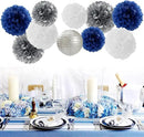 Navy-Blue Silver Party-Decorations Paper-Flowers Lanterns - 15PCS Birthday Royal White Wedding Tissue Pom Poms Streamers,Baby Bridal Shower Bachelorette Graduation Hanging Supplies Decor Hugfond by CozyNest Decor