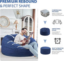 5FT Bean Bag Chair, Large Bean Bag Chairs with Memory Foam Filled, Fluffy Beanbag Sofa with Dutch Velvet Cover, Round BeanBag Chairs for Living Room, Playroom - Blue by TinyTreasures Baby Boutique