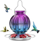 Glass Hummingbird Feeder for Outdoors Hanging, 26Oz Bird Nectar Feeder with Perch & 5 Flower Feeding Ports, Leak Proof for Outside Garden Decor Backyard, Gifts for Women Mom, Purple Blue by GreenHaven Gardens
