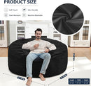 5FT Bean Bag Chair, Large Bean Bag Chairs with Memory Foam Filled, Fluffy Beanbag Sofa with Dutch Velvet Cover, Round BeanBag Chairs for Living Room, Playroom - Black by TinyTreasures Baby Boutique
