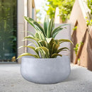 Kante 15.7" Dia Round Concrete Planter, Cement Plant Pots with Drainage Hole and Rubber Plug for Outdoor Indoor Garden Home, Modern Curvaceous Design, Gray by GreenHaven Gardens