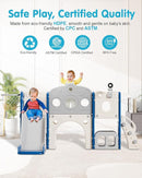 Babytronic Toddler Slide Set, 8 in 1 Kids Slide, Indoor Outdoor Slide for Toddlers Age 1-3, Toddler Playset with Basketball Hoop and Tunnel, Toddler Indoor Outdoor Playground, Blue&Grey by TinyTreasures Baby Boutique