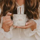 Sweet Water Decor Mrs Mug, 14oz Fine Bone China Coffee Cup with Gold Handle and Grey Delft Pattern, Bridal Shower Gift for Wedding Bride, Engagement & Newlyweds by CozyNest Decor
