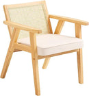 VEVOR Mid Century Modern Rattan Chair, Upholstered Velvet Accent Chair with Rattan Back, Retro Living Room Chair for Living Room, Bedroom, Reading Room, and Office, Beige by CozyNest Decor