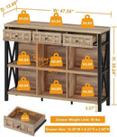 FATORRI Rustic 6 Cube Storage Organizer Shelf with 3 Drawers, Long Horizontal Bookshelf, Industrial Wood and Metal Cubby Bookcase for Living Room (Rustic Oak, 47 Inch) by CozyNest Decor