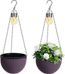 Hanging Planters for Outdoor Plants,2 Pack Coffee Artificial Rattan Solar Hanging Baskets with Drainage Holes & Removable Tray,Hanging Flower Pots Gardening Gifts for Women/Mothers by CozyNest Decor